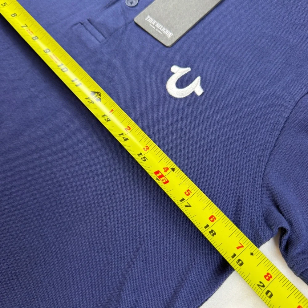 True Religion Polo Shirt Mens M Blue Branded Collar SS Polo Style 106602 NWT